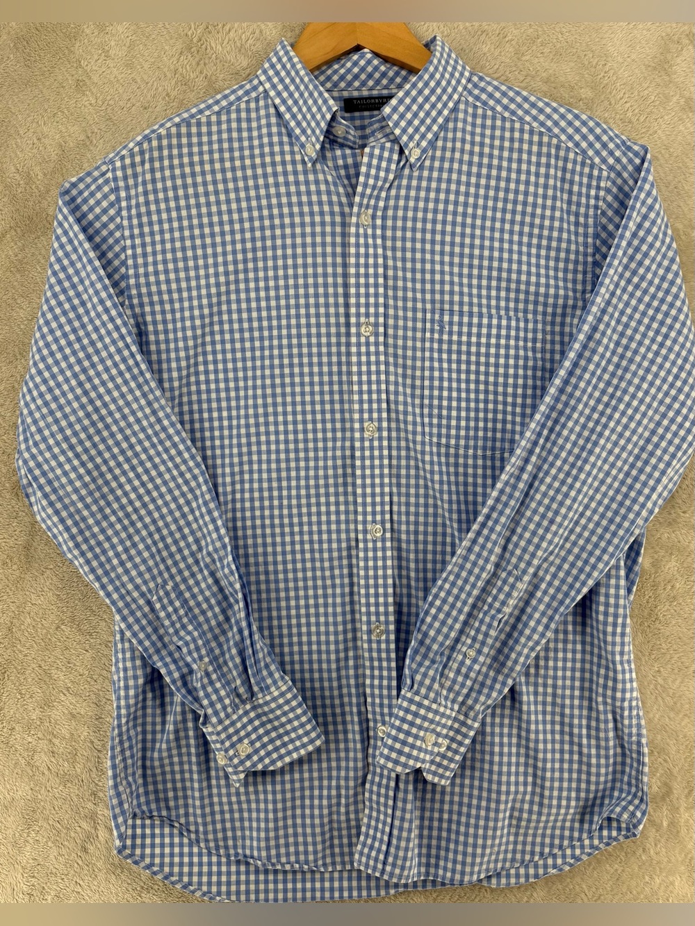 Tailorbyrd Men’s Blue White Gingham Button Down Dress Shirt Size XL